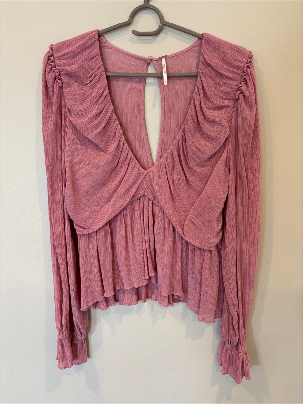 Free People Ruffled V-Neck Blouse in Dusty Rose